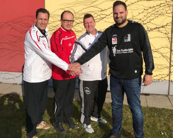 (v.l.) Norbert Göckes (Abteilungsleiter HSG Dreieich), Thorsten Weiland (HSG Rodgau Nieder-Roden); Andreas Wiest (Trainer und Verantwortlicher HSG Dreieich) und Marco Rhein (sportlicher Leiter HSG Rodgau Nieder-Roden) 