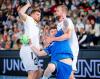 Johannes Golla and Julius Kühn have problems while defending during the match Germany - Faroe Islands