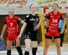 Lotta Heider, Sarah van Gulik - HSG Bensheim/Auerbach, Marie Teusch - TSV Bayer 04 Leverkusen BEN-LEV LEV-BEN