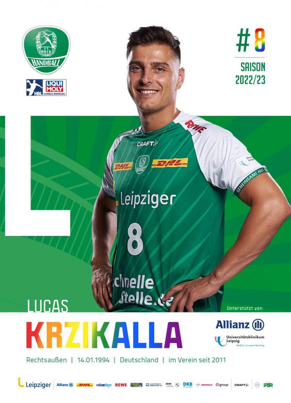 Lucas Krzikalla, SC DHfK Leipzig, neue Autogrammkarte, Saison 2022/2023
