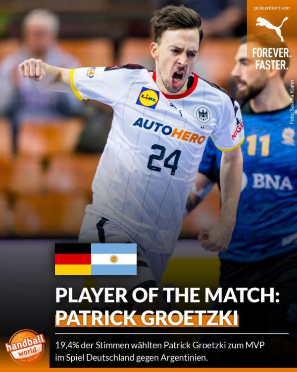Patrick Groetzki wurde von den Lesern von handball-world zum Spieler des Spiels gegen Argentinien gewählt.