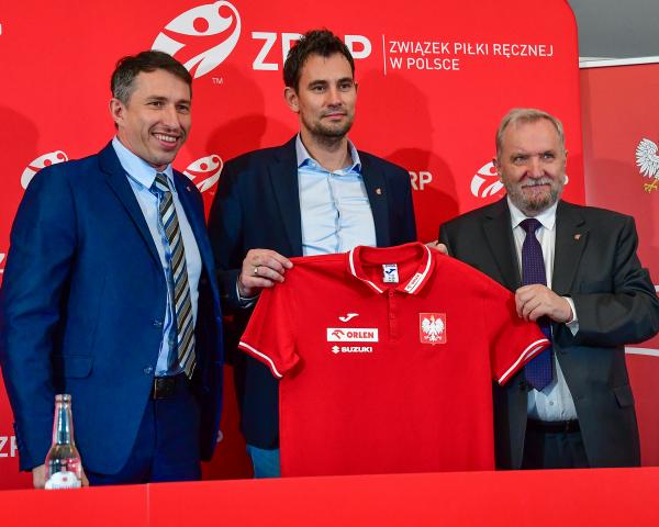 Slawomir Szmal (ZPRP-Vizepräsident), Marcin Lijewski (Nationaltrainer), Henryk Szczepanski (ZPRP-Präsident) - Polen ZPRP