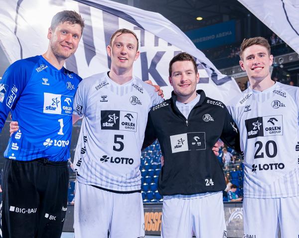 Niklas Landin, Sander Sagosen, Miha Zarabec und Yannick Fraatz wurden beim letzten Heimspiel des THW Kiel bereits verabschiedet.